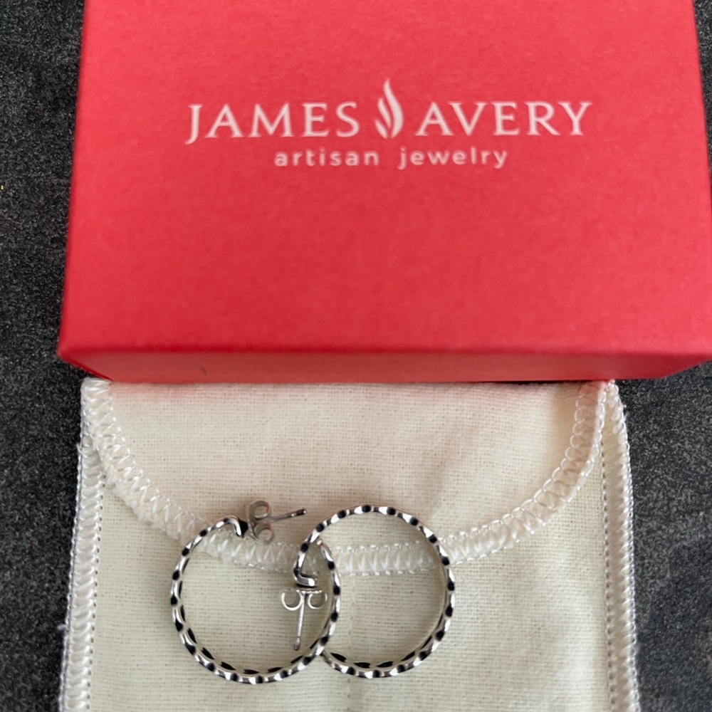 James Avery Tiny Heart Hoop Earrings, (Size Medium) Sterling Silver